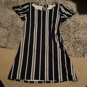 Flowey sleeve dress navy and white striped